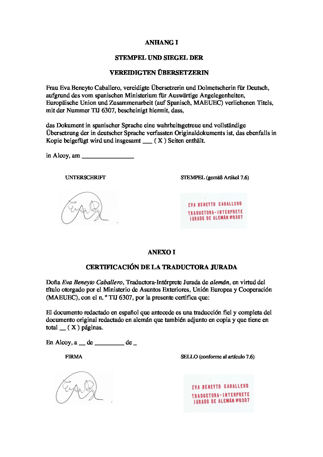 Certificación adjunta a las traducciones juradas